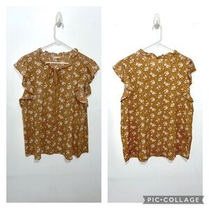 Perch by Blu-Pepper floral ruffle sleeve top w/tie at neck. 2X